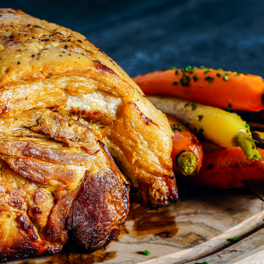 Rôti de porc et couenne croustillante